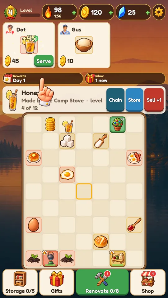 The merge board with orders from the townsfolk